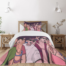 Music Festival Cartoon Image Bedspread Set