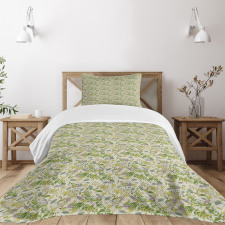 Garden Plants Floral Theme Bedspread Set