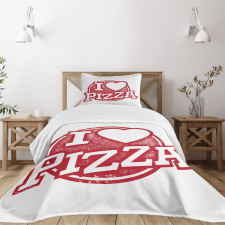 Grunge Love Pizza Lettering Bedspread Set