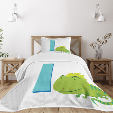 Cartoon Letter I and Animal Bedspread Set