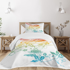 Oriental Bird with Flowers Bedspread Set