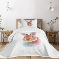 Watercolor Art Rabbit Head Bedspread Set