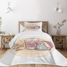 Coffee Lover Rabbit Words Bedspread Set