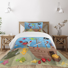 Ship Underwater Animals Bedspread Set