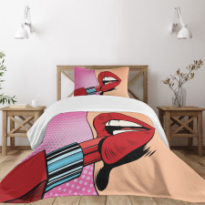 Halftone Comic Pop Art Girl Bedspread Set