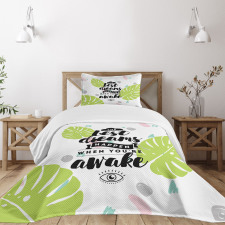 Phrase with Monstera Leaves Bedspread Set