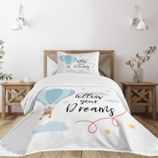 Hot Air Balloon Stars Clouds Bedspread Set