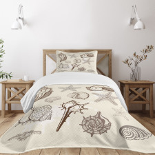 Grunge Outline Nautical Art Bedspread Set