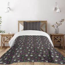 Flowering Succulent Plants Bedspread Set