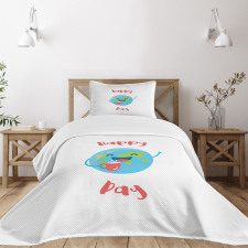 Earth with a Coffee Cup Bedspread Set