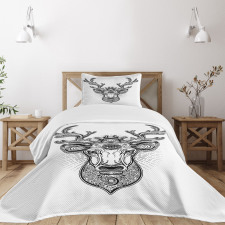 Ornate Deer Head Moon Antlers Bedspread Set