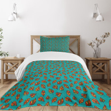 Doodle Art Falling Leaves Bedspread Set