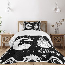 Vintage Cartoon Monochrome Bedspread Set