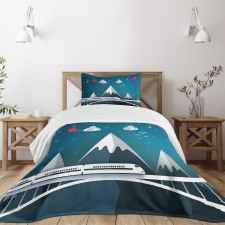 Cartoon Style Mountains Bedspread Set