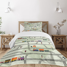 Roads Trains Locomotives Bedspread Set