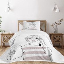 Sketchy Hipster Girl Tablet Bedspread Set