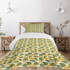 Monstera Leaves and Blossom Bedspread Set