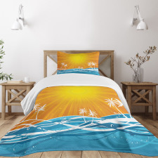 Wavy Ocean Palm Trees Lines Bedspread Set