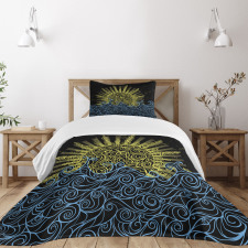 Wavy Ocean Summer Sky Motif Bedspread Set