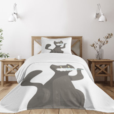 Pet Feline Brushing Teeth Motif Bedspread Set