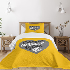 Greyscale Heart on Yellow Bedspread Set