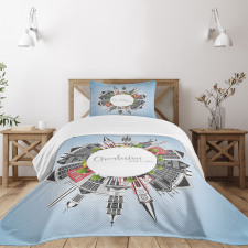 Buildings on a Globe Bedspread Set