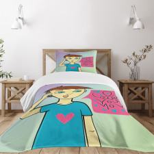 Boy Calling His Mother Bedspread Set