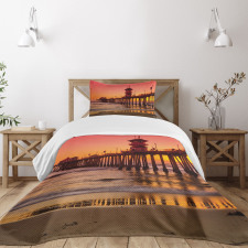 Huntington Beach Pier Sunset Bedspread Set