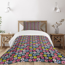 Colorful Ring Donuts Doodle Bedspread Set