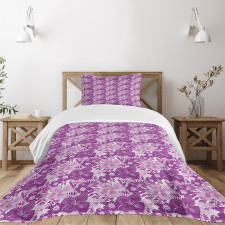 Purple Tones Floral Pattern Bedspread Set