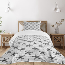 Starfish on Uneven Stripes Bedspread Set