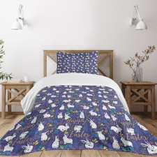 Floral Bunnies Poses Bedspread Set