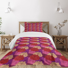 Dotted Colorful Floral Image Bedspread Set