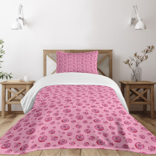 Pink Tones Monochrome Flowers Bedspread Set