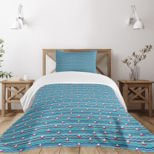 Boats on Abstract Waves Bedspread Set