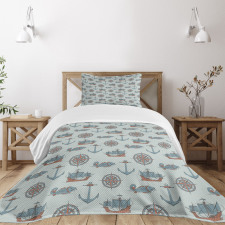 Anchor Windrose Fish Ships Bedspread Set