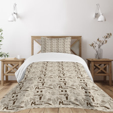 Sketch Cultural Item Pattern Bedspread Set