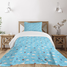 Planes and Luggage on Sky Bedspread Set