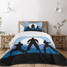 Karate Men Silhouettes Sun Bedspread Set