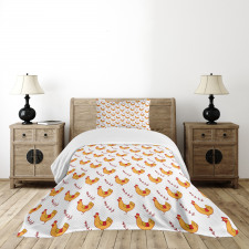 Doodle Chickens and Branches Bedspread Set