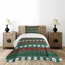 Folk Art Skulls Roses Bedspread Set