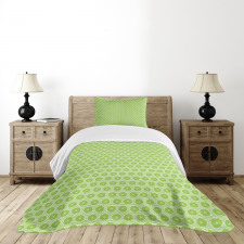 Round Slices of Lime Striped Bedspread Set