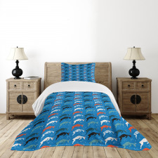 Jumping Pose Drawn Animal Art Bedspread Set