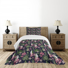 Palm Leaves Flowers Bedspread Set