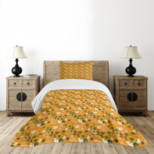 Orange Tones Spring Blossom Bedspread Set