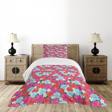 Vivid Tones Hibiscus Flowers Bedspread Set