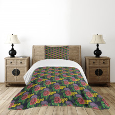 Tropical Leaf Jungle Flowers Bedspread Set