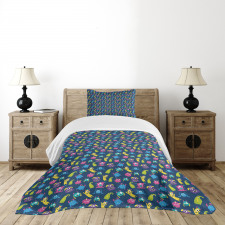 Funny Monsters Making Faces Bedspread Set