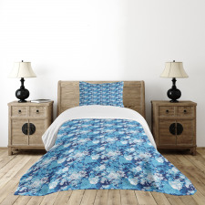 Blue Color Palette Roses Bedspread Set