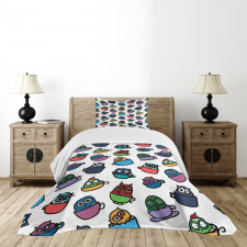 Funny Owl in Coffee Mug Bedspread Set